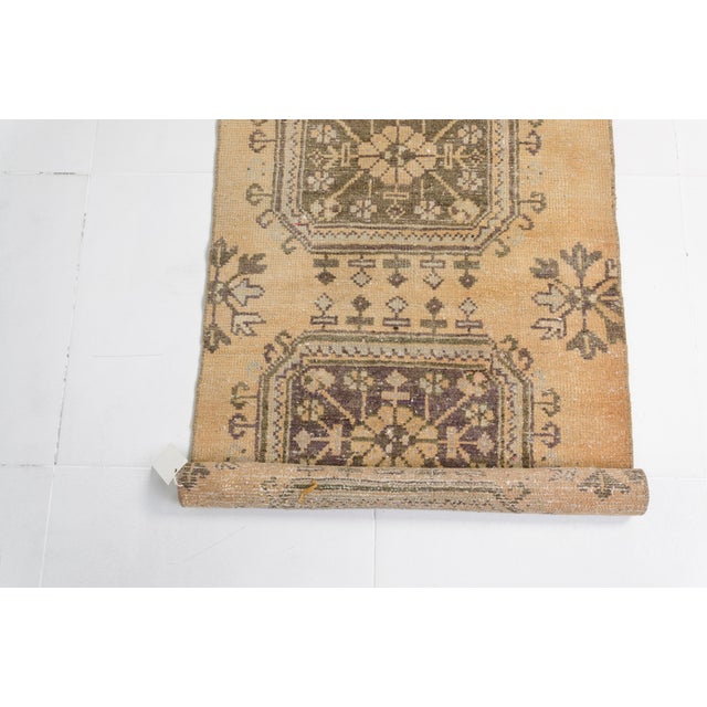 Mid 20th Century. Muted Champagne & Moss Green Turkish Runner For Sale - Image 6 of 10