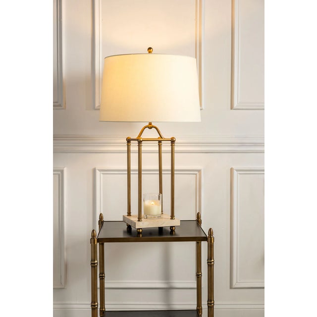 Mid-Century Modern Gazebo Brass Lamp with Travertine Base For Sale - Image 3 of 5