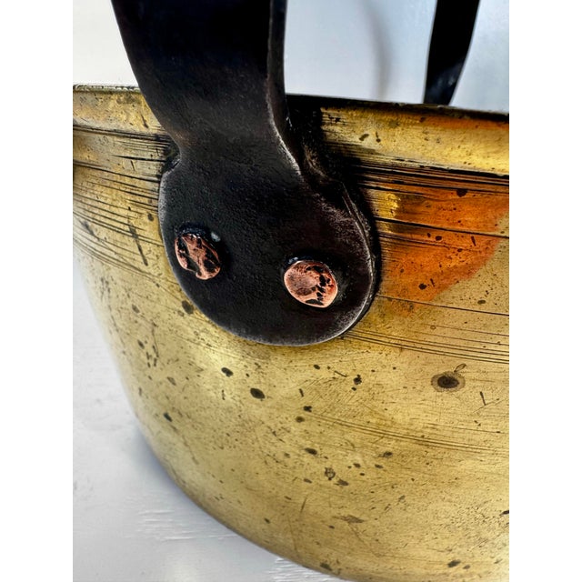 Antique French Brass Preserving Pot With Iron Swing Handle and Copper Rivets For Sale - Image 4 of 9