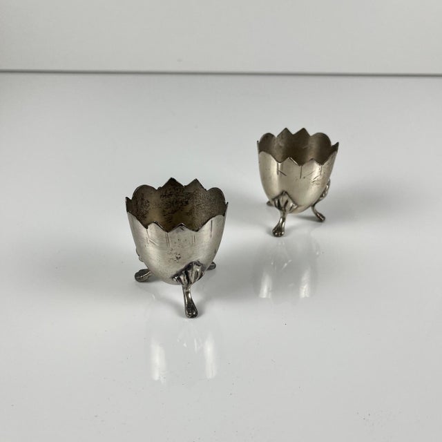 Antique Art Nouveau Tripod Egg Cups in Nickel Silver, 1920s, Set of 2 For Sale - Image 6 of 9