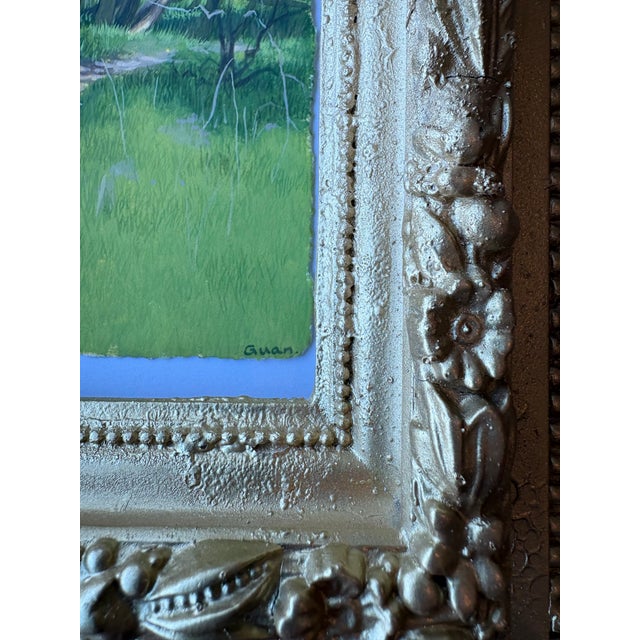 2025 Painting of Woods, Clearing, and Meadow on a Warm Day in Vintage Gold Frame For Sale - Image 4 of 12
