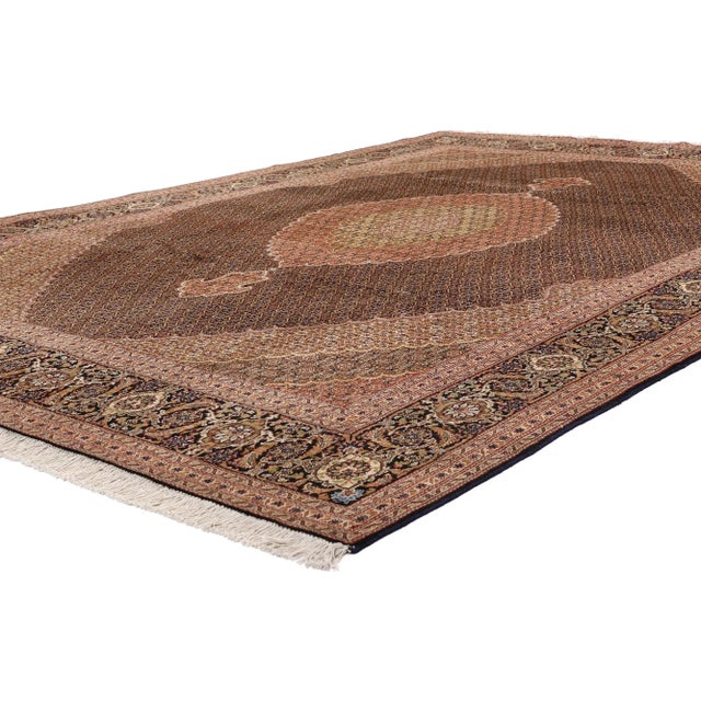 61436 Vintage Persian Mahi Tabriz Rug, 07'09 x 11'01. This masterful hand knotted wool and silk Persian Mahi Tabriz rug,...