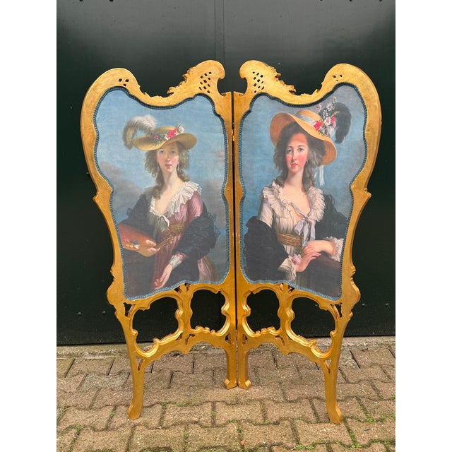 1960 French Louis XVI Gold Beech Room Divider Screen 2-Panel For Sale - Image 4 of 17