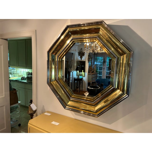 Metalarte 1970s Italian Modern Brass and Chrome Mirror by Sandro Petti For Sale - Image 4 of 10