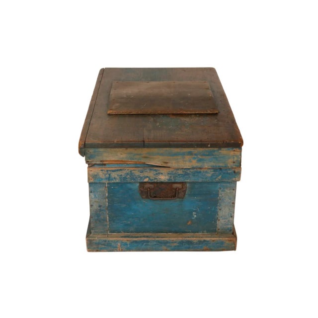Early 20th Century Primitive Blue Blanket Chest For Sale - Image 4 of 11