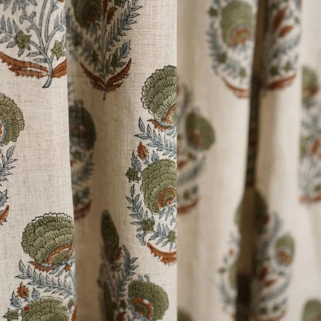 Fabdivine Hand Block Printed Viscose Colorued Linen Ring Curtain 