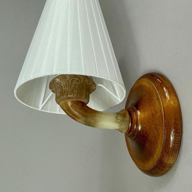 Brown Alabaster, Birch and Pleated Fabric Wall Light, Sweden, 1920s For Sale - Image 8 of 18