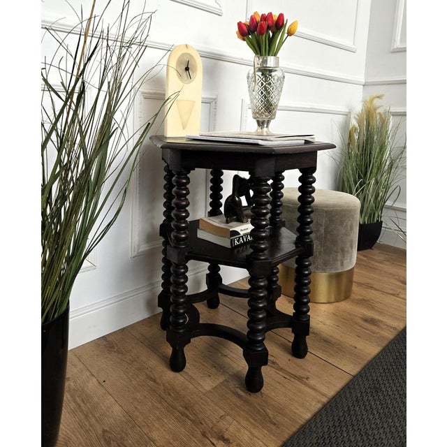Antique Italian Hexagonal Walnut Side Table, 1890s For Sale - Image 4 of 9