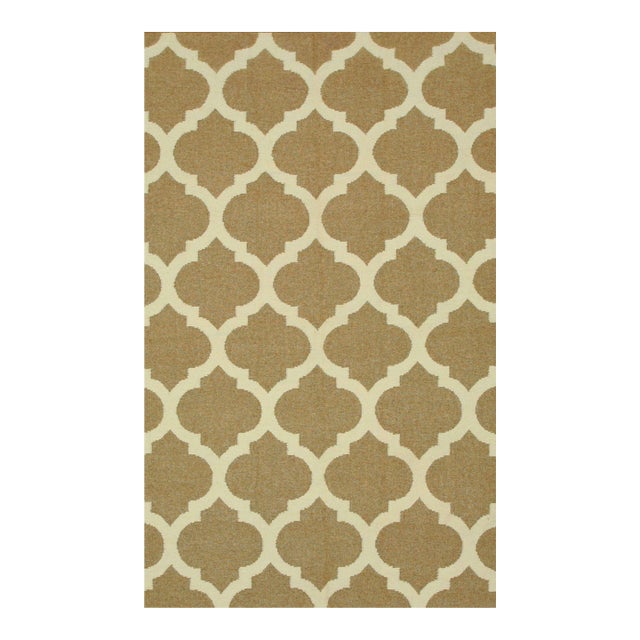 10x14 Iris Moroccan Brown Geometric Modern Flatweave Wool Carpet Rug For Sale