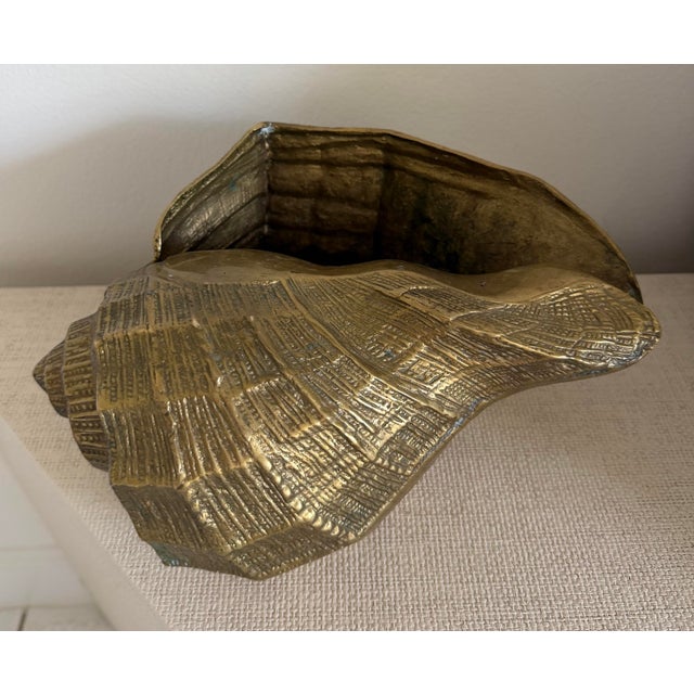 Large Vintage Brass Conch Seashell Planter For Sale - Image 10 of 11