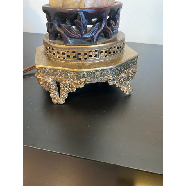 Chinese Vintage Asian Inspired Carved Stone Lamp For Sale - Image 3 of 12