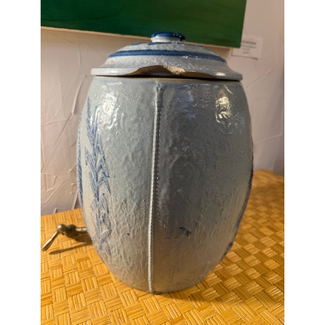 Antique Blue Salt Glazed Stoneware Water Crock With Scene For Sale In Charleston - Image 6 of 11