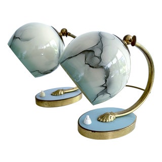Art Deco Table Lamps in Brass and Glass, Set of 2 For Sale