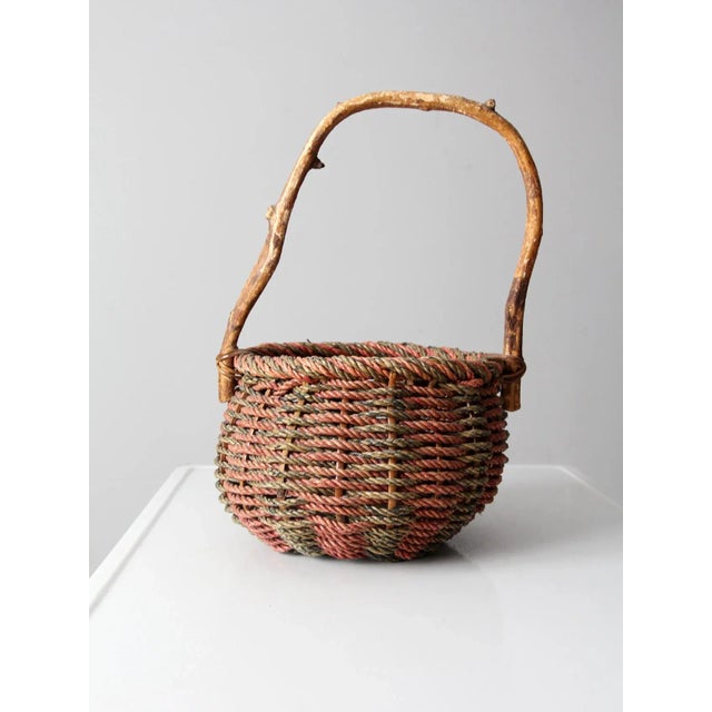 Vintage Rustic Woven Handle Basket For Sale - Image 13 of 13