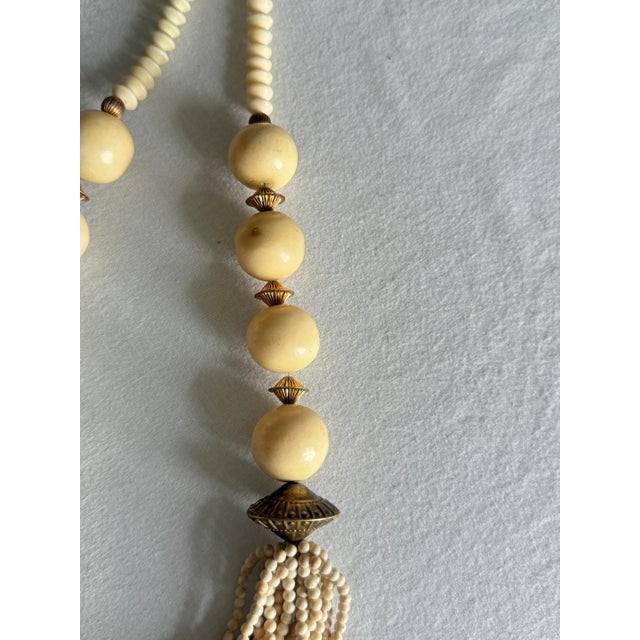 Ivory Vintage 1970s Bohemian Long Ivory Beaded Statement Necklace For Sale - Image 8 of 13