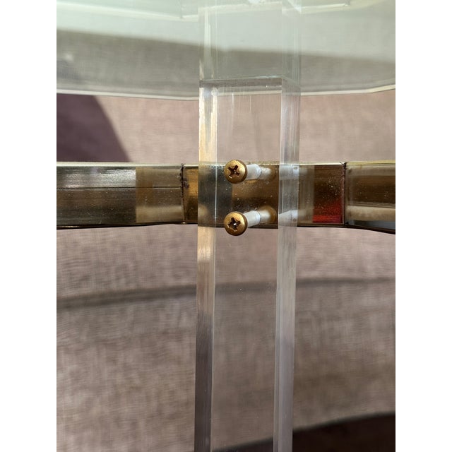 Vintage 1970s Set of 3 Charles Hollis Jones Style Lucite, Brass, and Glass Occasional Tables For Sale In Panama City, FL - Image 6 of 8