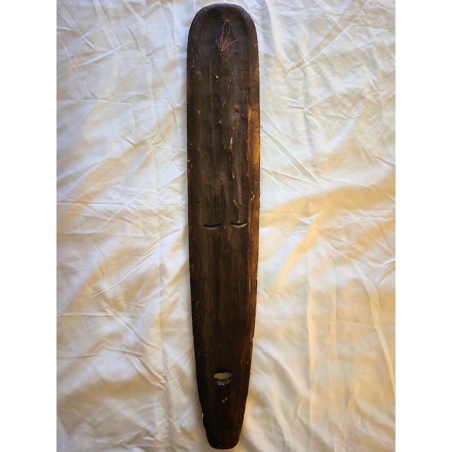 40" Hand-Carved Indonesian Wood Wall Mask - Elongated Balinese Tribal Foil-Accent Sculpture (39.5") For Sale In San Antonio - Image 6 of 6