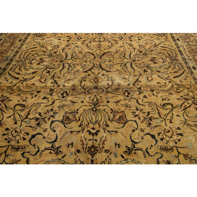 Textile 1930s Persian Tabriz Wool Rug With Allover Floral in Golden Color For Sale - Image 7 of 7