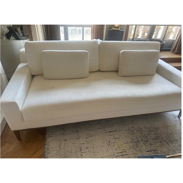 Elegant and timeless Restoration Hardware Italia Track Arm sofa bench seat in a white natural italian textured weave,...