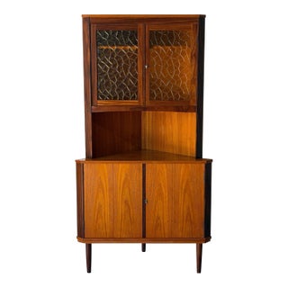 Teak and Rosewood Corner Display Cabinet With Glass Doors Danish Mid-Century Modern 1960s For Sale