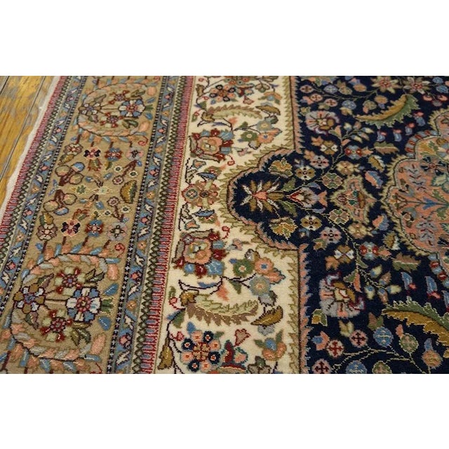 1960s Navy Medallion Vintage Persian Tabriz Rug 3'10" X 4'4" Signed by Tabatabai Silk Highlight Carpet For Sale - Image 4 of 9