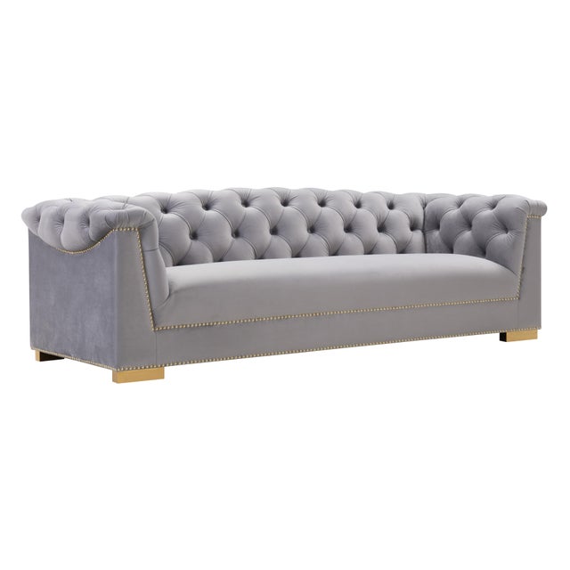 Gray Farah Grey Velvet Sofa For Sale - Image 8 of 8