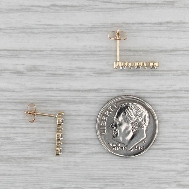 Champagne Diamond 3-Stone Journey Drop Earrings 10k Yellow Gold, Pair For Sale - Image 4 of 4