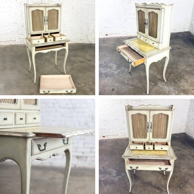 Light Green Mid-20th Century French Provincial Vanity Secretary or Ladies Desk W/Distressed Antiqued Finish For Sale - Image 8 of 12