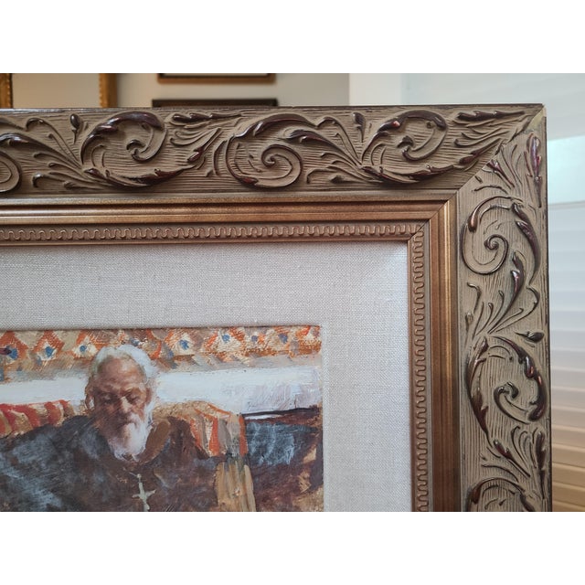Orange Ramon Kelley Original Oil Painting Portrait of a Mexican Priest in Church For Sale - Image 8 of 12