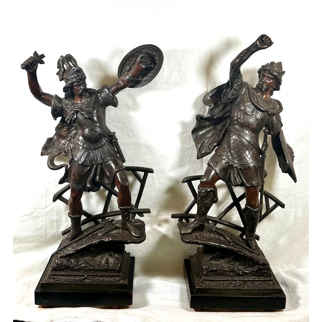 Early 20th Century Pair of Bronzed Finish Spelter Figures of Gallic Warriors For Sale - Image 14 of 18