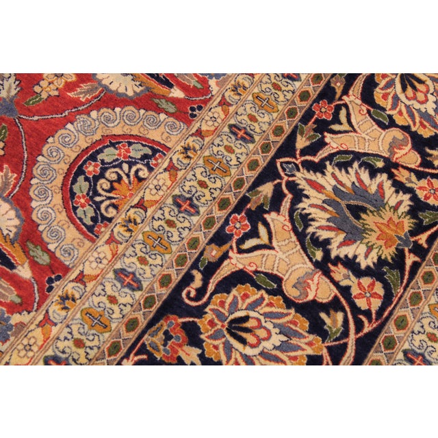 1990s Elegant Agra Tabriz Pak-Persian Red/Blue Wool Rug - 9'3'' X 12'2'' For Sale - Image 5 of 9