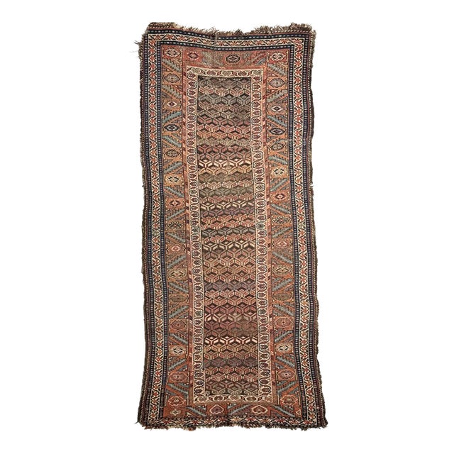 1920s Old Nomadic Kurdish Runner Rug 3.9 x 8.7 For Sale