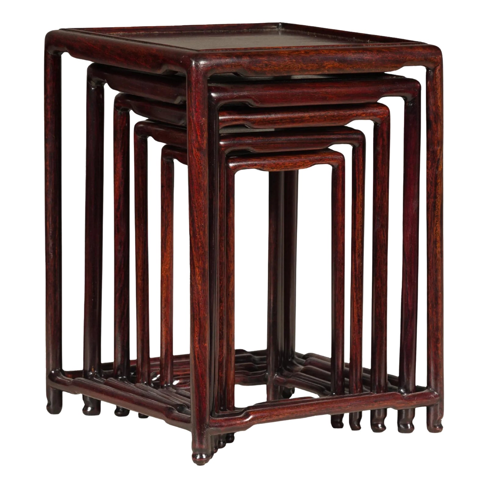 Set of Five Small Size Rosewood Nesting Tables with Humpback Stretchers ...