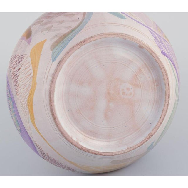 Blue Vintage Italian Ceramic Vase with Abstract Motif by Monica Grandi, 1980s For Sale - Image 8 of 10