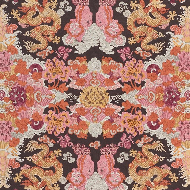 Sample - Schumacher Magic Mountain Dragon Fabric in Aubergine For Sale