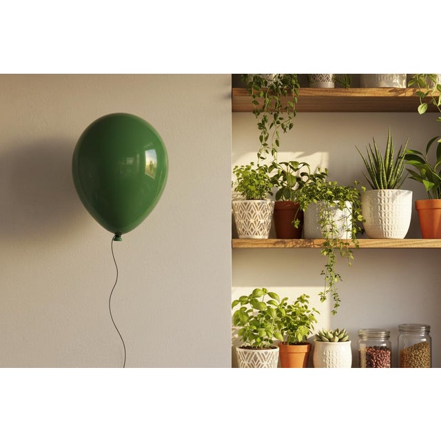 Modern Glossy Ceramic Balloon Wall Sculpture in Forest Green- Medium Size For Sale In New York - Image 6 of 11