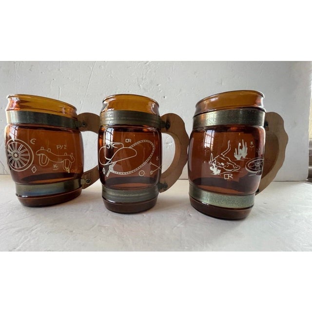 Mid 20th Century Southwestern Siesta Ware Amber Western Bar Mugs — Set of 6 For Sale - Image 4 of 8