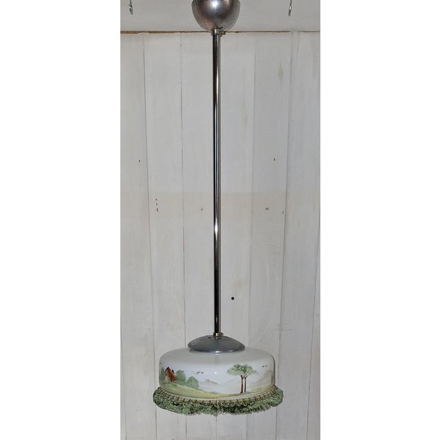 German Hanging Lamp with Hand-Painted Glass Shade, 1920s, in Very Good conditions. Designed 1920 to 1949 Up to 250V...