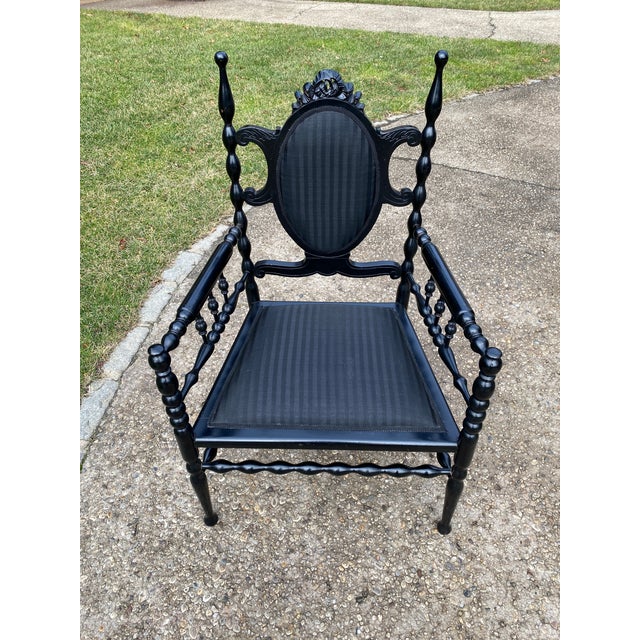 Vintage Painted Black Wood Armchair For Sale - Image 9 of 9
