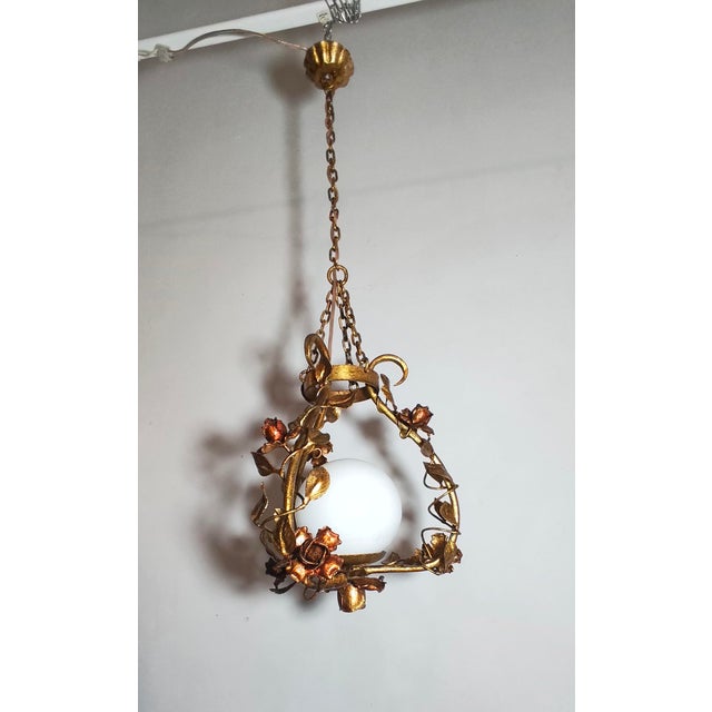 Wrought Iron and Gold Leaf Lamp, Spain, 1960s, in Very Good conditions. Designed 1950 to 1959 Up to 250V (Europe/UK...