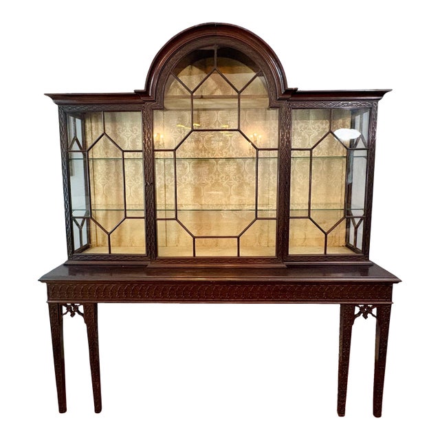 19th Century Chippendale Style Carved Mahogany China Display Cabinet For Sale