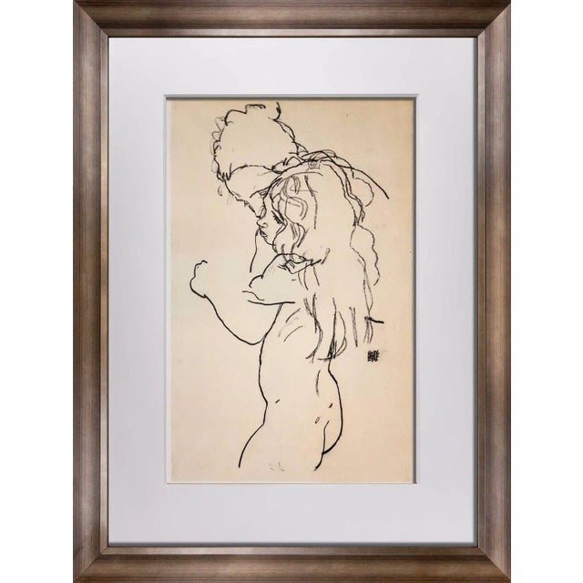 1960s Modern Egon Schiele Lithograph Signed Limited Ed: “Mother and Child” 1918 +Frame For Sale - Image 5 of 7
