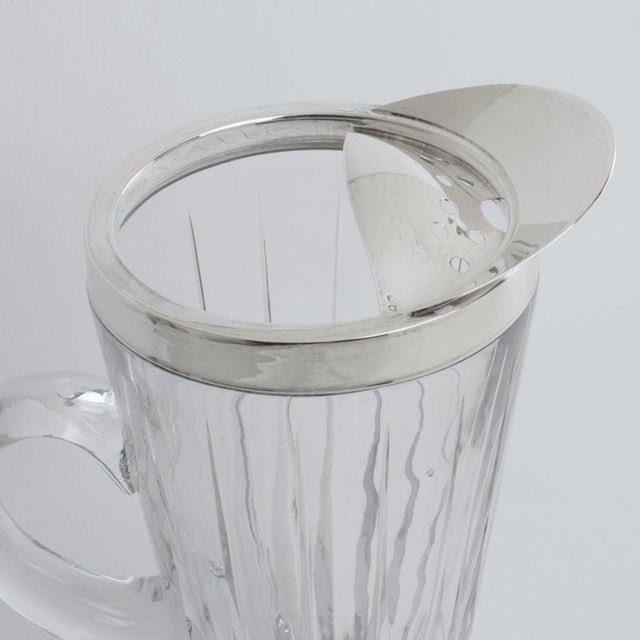 1940s Silver Plate and Crystal Barware Cocktail Martini Pitcher with Stirrer Spoon For Sale - Image 13 of 17