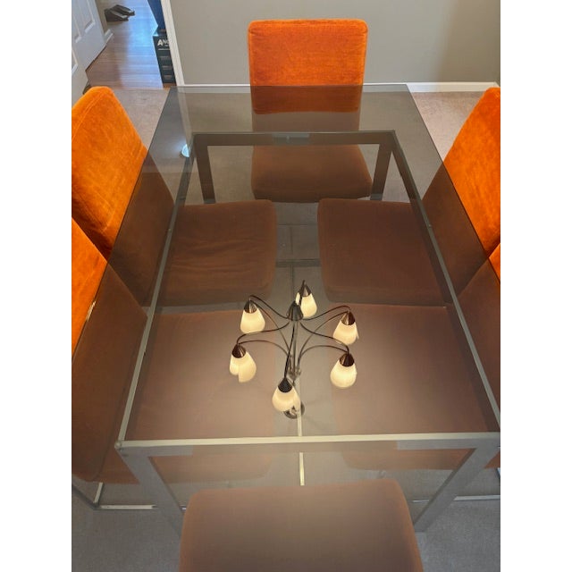 Beautiful set of 6 stunning vintage "Thin Line" Chrome Dining Chairs and Smoked Glass Dinning Table by Milo Baughman for...