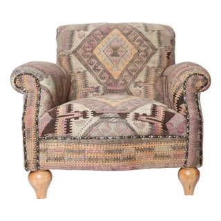 Turkish Ottoman Style Kilim Upholstered Armchair For Sale