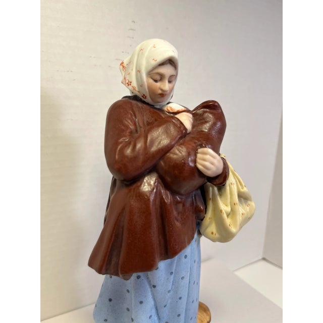 RARE Antique 19C Imperial Russian F. Gardner Porcelain Figurine of a Peasant Woman with Child Aprox. dimensions: 9.5"H...