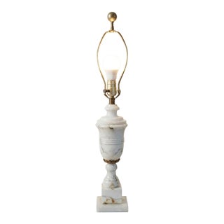 Mid 20th Century Italian Neoclassical Carved Alabaster Urn Lamp With Interior Night Light For Sale