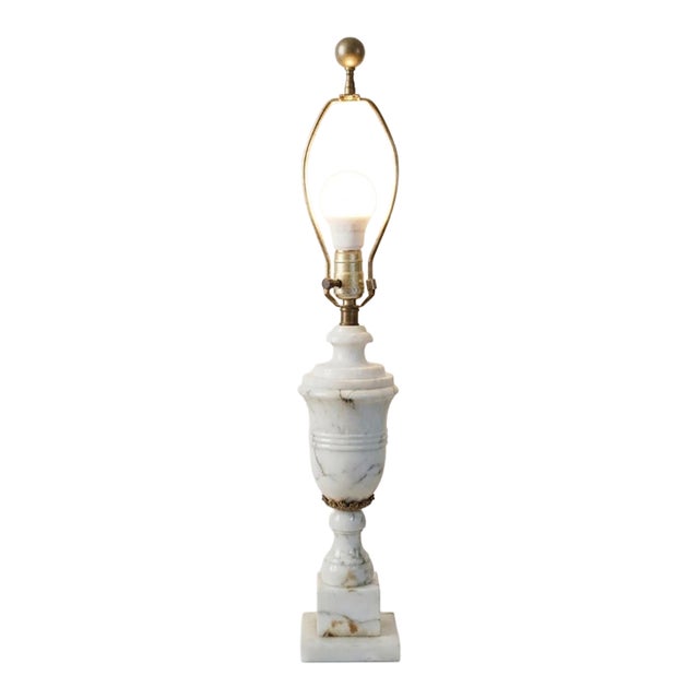 Mid 20th Century Italian Neoclassical Carved Alabaster Urn Lamp With Interior Night Light For Sale