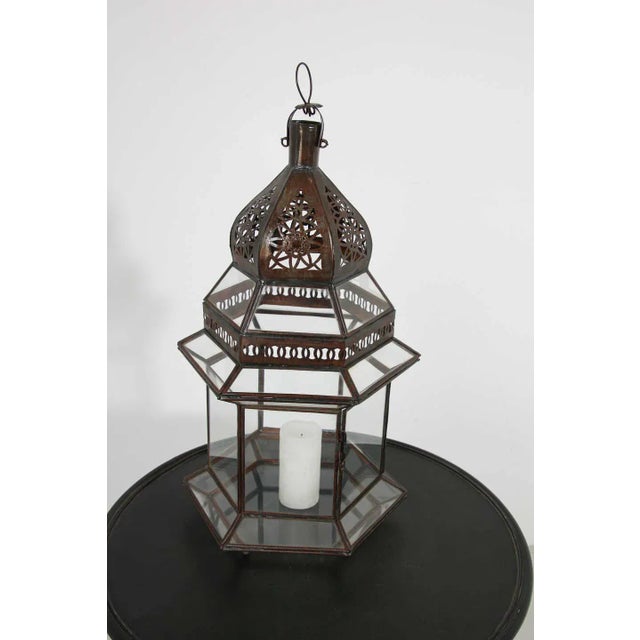 Early 20th Century Handcrafted Large Moroccan Clear Glass Candle Lantern For Sale - Image 5 of 13