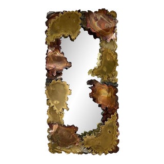 Vintage Mid-Century Modern Brutalist Torch Cut Abstract Mirror After Tom Greene For Sale